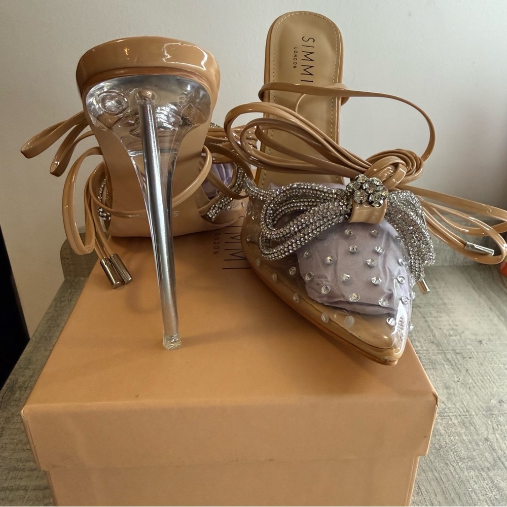 Women's Tan and Clear Embellished Heels - Picture 9 of 10
